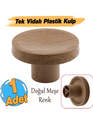 Badem10 Tek Vidalı Bohem Iç Bükey Plastik Düğme Kulp Kubik Doğal Meşe Renk Mobilya Dolap Çekmece Kulpu Kulbu