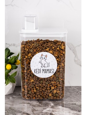Dolkin Home Cinse Özel Kedi Maması Kutusu Etiketli Kendinden Ölçekli 3000 ml Akrilik Kedi Maması Saklama Kutusu