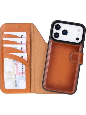 Bouletta iPhone 17 Pro Max Uyumlu Hakiki Deri Magsafe ve Rfıd Koruma Özellikli Çıkarılabilir Cüzdanlı Kılıf