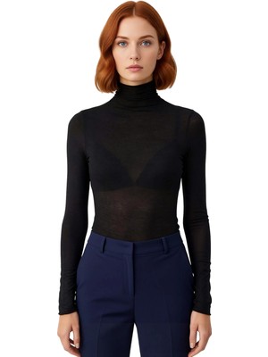 Ersefa Kadınlar Için Şık Dik Yaka Uzun Kollu Vücuda Oturan Örme Üst Çok Yönlü Giyim Seçeneği Kaliteli