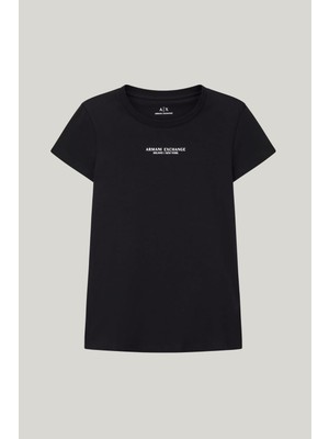 Armani Exchange Kadın Slim Fit Yazı Logolu Pamuklu T-Shirt - Siyah
