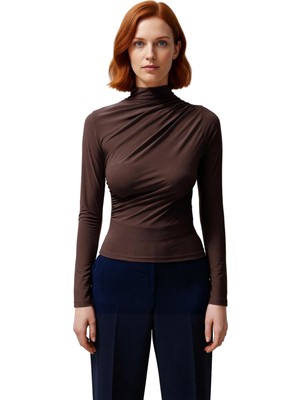 Ersefa Moda Kare Yaka Örme Slim Düz Desen Casual Günlük Crop Kısa Kol Bluz