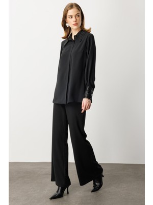 Accort Payet Detaylı Gömlek-Siyah