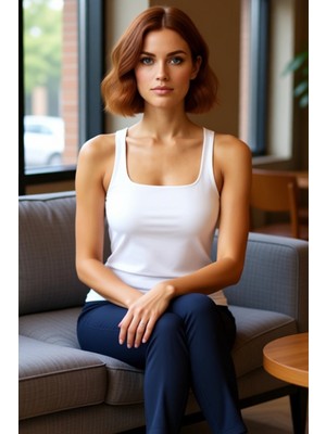 FRM Moda Kare Yaka Örme Fit Düz Desen Sportswear Regular Askılı Kol Bluz