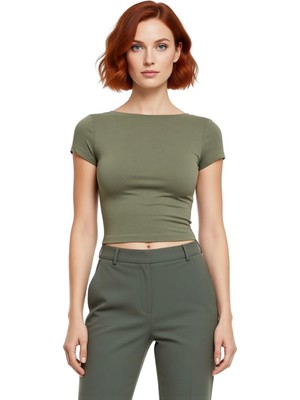 Ersefa Kadın Düz Kesim Sırt Dekolteli Kısa Kollu Pamuklu Üst Kaliteli Şık Rahat Modern Zarif Günlük