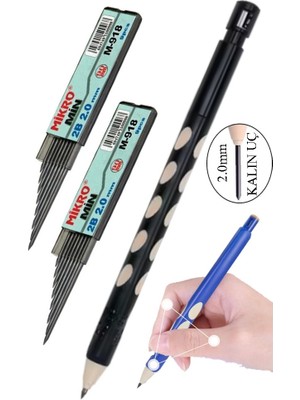 Artlantis Kalın Uçlu Versatil Kalem 2.0 mm Siyah 1 Adet ve 2.0 mm Kalın Uç Siyah 2 Adet Kalın Uçlu Mekanik Kalem