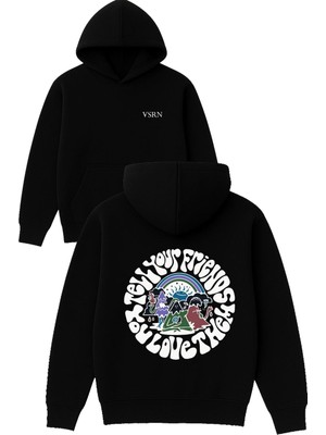 Vsrn Tell Your Friends Tasarım Baskılı Oversize Siyah Kapüşonlu Sweatshirt