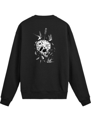 Colermi Sırt Baskılı Ok ve Kuş Detaylı Kurukafa Sweatshirt