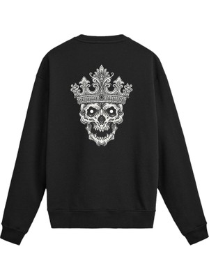 Colermi Sırt Baskılı Taçlı Kurukafa Tasarımlı Sweatshirt