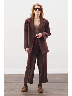 Manuka Pile Detaylı Düz Kesim Pantolon Acı Kahve