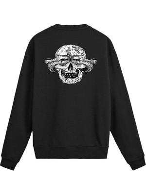 Colermi Sırt Baskılı Death Metal Koç Boynuzlu Kurukafa Sweatshirt