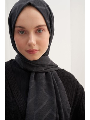 Carell Vence Çift Taraflı Geometrik Desen Ipek Şal Füme