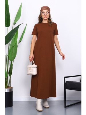 İmaj Butik Kahverengi Kısa Kol Tesettür İçlik Elbise