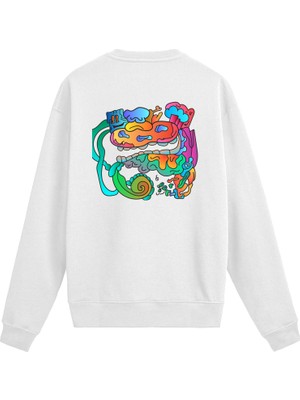 Colermi Sırt Baskılı Soyut Renkli Yüz Figürlü Sweatshirt