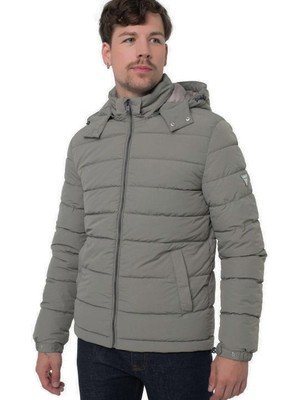 Guess Erkek Light Kapüşonlu Şişme Mont - Haki