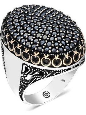 Gumush Gümüş Siyah Zirkon Taşlı Oval Erkek Yüzük - 20