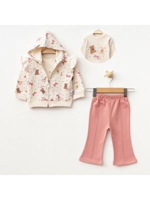 641P Kız Bebek Puanlı Ayıcık Hırkalı 3'lü Takım