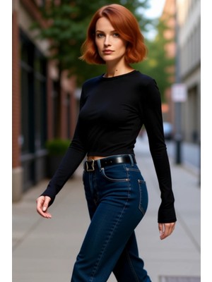 PayBuy Kadın Pembe Viskon Ribana Dokulu Fitted Bisiklet Yaka Uzun Kollu Crop Bluz Günlük Kullanıma Uygun