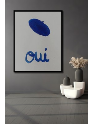 Teona Ahşap Dekoratif Ahşap Dikdörtgen Tablo Mavi Şapka Evet Çerçeve Görünümlü