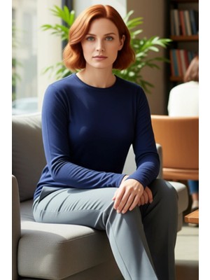 FRM Kadın Vücut Saran Esnek Örme Bisiklet Yaka Uzun Kollu Crop Üst Kaliteli Şık Rahat Modern Zarif