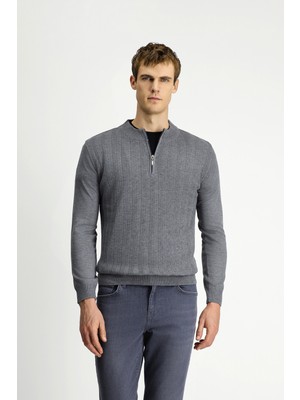 Polo Club Yarım Balıkçı Yaka Regular Fit Desenli Fermuarlı Triko Kazak