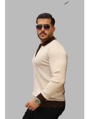 Supplierby Erkek Kol ve Yaka Detaylı Uzun Kollu Triko Kazak – Şık ve Rahat Günlük Kombin Parçası