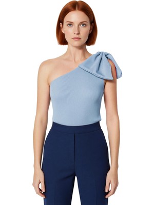 Ersefa Kadınlar Için Tek Kol Fiyonklu Asimetrik Yaka Triko Üst Kaliteli Şık Rahat Modern Zarif Günlük