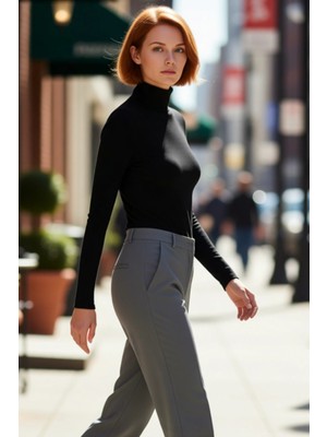 PayBuy Kadın Fitted Balıkçı Yaka Uzun Kollu Basic Siluet Esnek Örme Bluz Cool & Comfort Tarzıyla Günlük