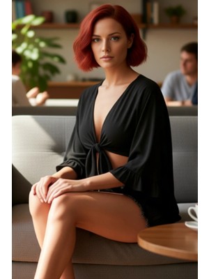 FRM Moda V Yaka Dokuma Fit Düz Desen Plaj Crop Truvakar Kol Kol Bluz
