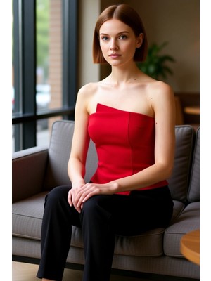 FRM Kadın Straplez Bluz Modern Kesim Dokuma Kumaş Üst Model Kaliteli Şık Rahat Modern Zarif Günlük