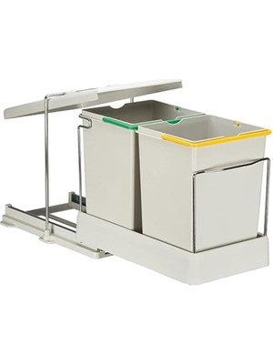 Carrier Raylı Çift Bölmeli Dolap Içi Çöp Kovası 14 + 14 Lt