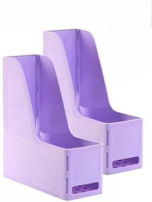 Misda Store Lila Magazinlik Demonte Plastik 2 Adet Plastik Kutu Klasörü Magazinlik A4 Dosya ve Masa Düzenleyici Sınıf Ev Ofis