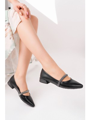 Bulutmod BA04595 Siyah G Kadın Geniş Taşlı Günlük Büyük Numara Babet - 38