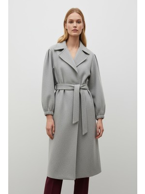 Rays Gri Belden Bağlamalı Uzun Kaşe Kadın Kaban 3062A