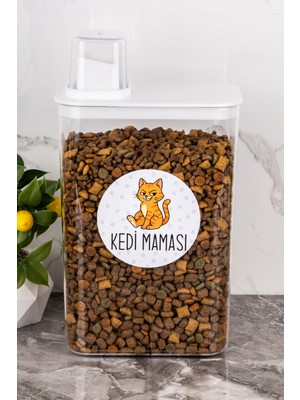 Dolkin Home Cinse Akrilik Kedi Maması Kutusu 3000 ml Kendinden Ölçekli Şeffaf Etiketli Saklama