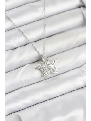 Butik 316L Çelik Zincir Gümüş Renk Yıldız Model Kadın Kolye