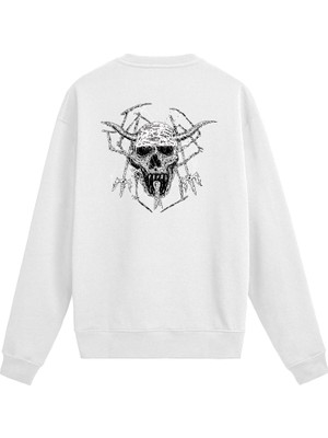 Colermi Sırt Baskılı Death Metal Boynuzlu Kurukafa Sweatshirt