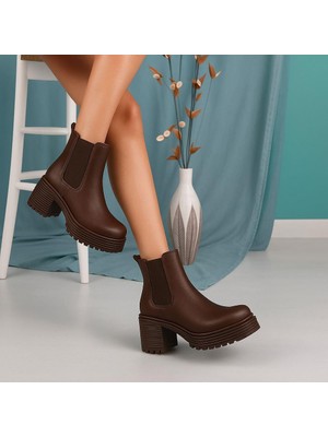 Homiro Lastik Detaylı Yüksek Tabanlı Bot- Kahverengi