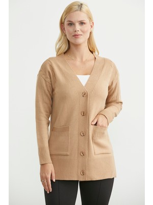 Sementa Oversize Cepli Triko Hırka - Kamel