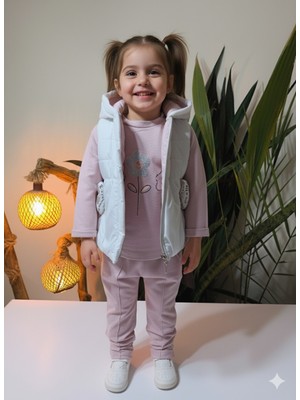 Şimo Butik Bayramlık Kız Bebek Vikvik Oyuncaklı Üçlü Takım (Omuzdan Çıtçıtlısweatshirt+ Vikvikli Yelek+Pantolon)