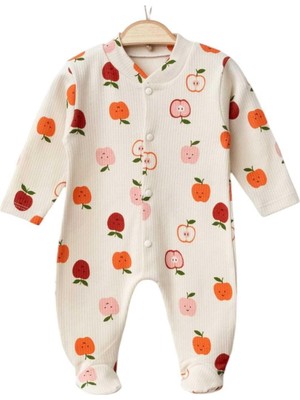 Dinamik çocuk Yenidoğan Bebek Patikli Tulum Elma Desenli Fitilli Kumaş Ince Mevsimlik Çıtçıtlı Tulum 1-3-6 Ay