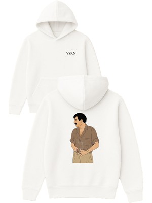 Vsrn Müslüm Baba Ayakta Tasarım Baskılı Oversize Beyaz Kapüşonlu Sweatshirt