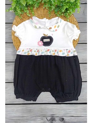 Dinamik çocuk Organik Pamuk Bebe Yaka Elma Nakışlı Altı Müslin Kısa Kollu Kız Bebek Tulum 0-3/3-6/6-9/9-12 Aylık