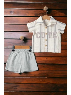 Dinamik çocuk Erkek Bebek/çocuk Cute Nakışlı Müslin Şortlu 2li Takım Alt Üst Tarz Kendinden Desenli Kumaş