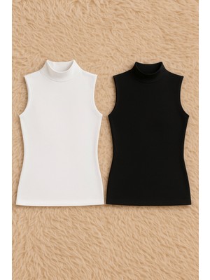 Alissa Kadın Pamuklu Likralı Sıfır Kol Balıkçı Yaka Penye 2'li Atlet