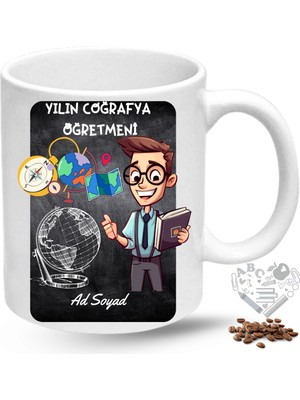 Caisya Coğrafya Öğretmeni Erkek Öğretmenler Günü Hediyesi Isimli Baskılı Porselen Kupa Bardak