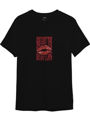 The Lucid Lab Ruby Lips Tişört - Siyah