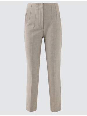 Jimmy Key Bej Melanj Normal Paça Yüksek Bel Düz Kesim Dokuma Pantolon