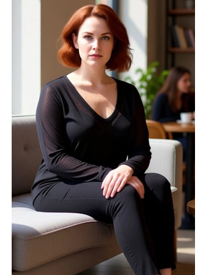 FRM Kadın Büyük Beden V Yaka Örme Uzun Kollu Bluz Kaliteli Şık Rahat Modern Zarif Günlük