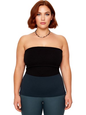 Ersefa Kadın Bodycone Siluetli Straplez Yaka Polyester Karışımlı Bluz Günlük Casual Kullanım Için